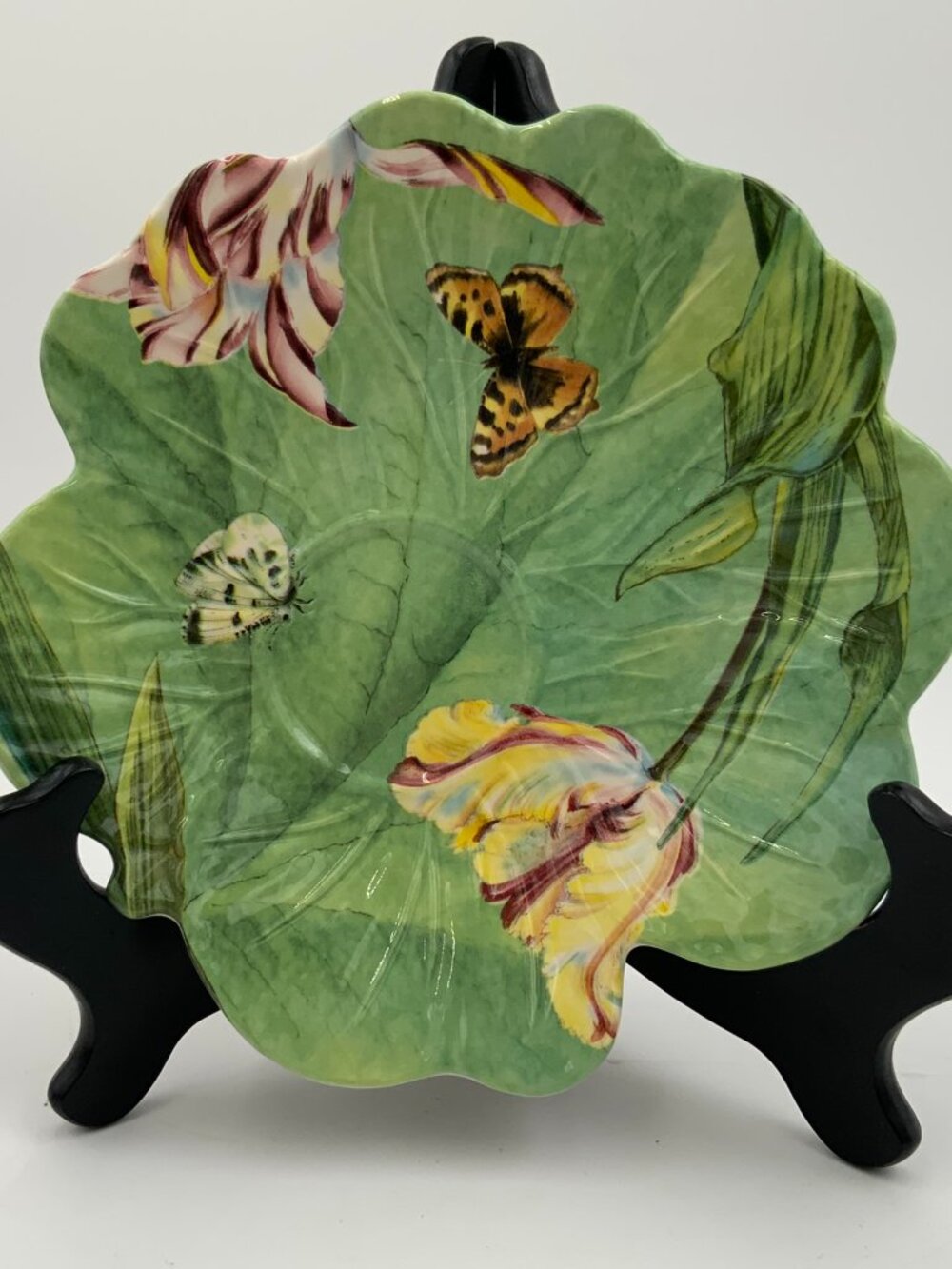 Spode Floral Haven Leaf Shape Green Flowers Butterflies 7" Saucer Only S3767